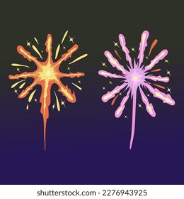 Fireworks vector isolated, different fireworks cartoon, Festive salute firecrackers exploded