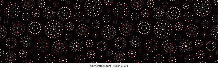 Fireworks vector seamless pattern. Sparkler texture design for festival, holiday, birthday, christmas or new year celebration. Decorative flat background for banner, flyer, poster, prints