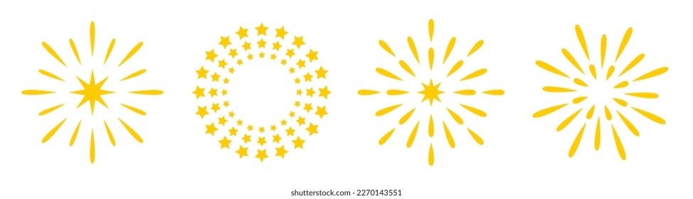 Fireworks vector set. Petard, stars, festival and event, celebrate and party, happy new year. Vector flat illustration
