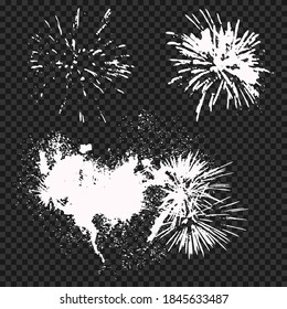 La silueta vectorial de fuegos artificiales se establece aislada en un fondo transparente.