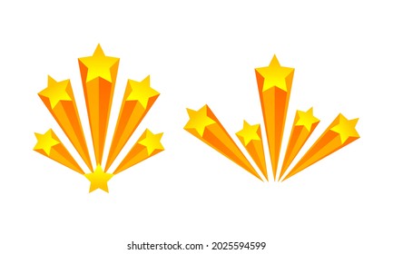 Fireworks with Yellow Star Sparkle as Bright Festive Explosion Vector Set.