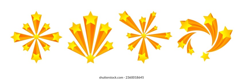 Fireworks with Yellow Star Sparkle as Bright Festive Explosion Vector Set