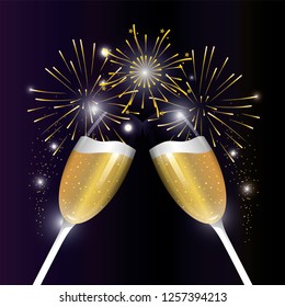 firewrok explosion celebration with champagne glass