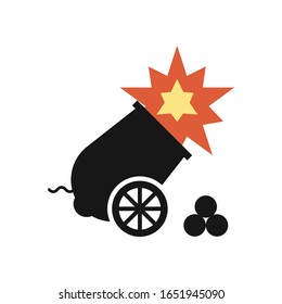 Firing Cannon icon. Flat style. Isolated. 
