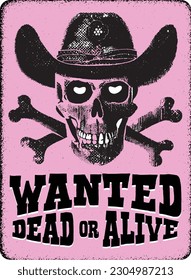 Firing cowboy skull, old west poster, retro poster, inferno, epic, masquerade, cowboy, west, vintage, comic, gang mascot, silhouette, cowboy, (Wanted, dead or alive)