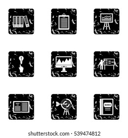 Firm icons set. Grunge illustration of 9 firm vector icons for web