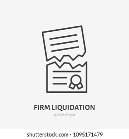 Firm Liquidation Flat Line Icon. Agreement Cancellation, Torn Paper Sign. Thin Linear Logo For Legal Financial Services, Attorney.