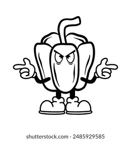 Firm Pepper Cartoon Character Design Black Outline For Coloring Book