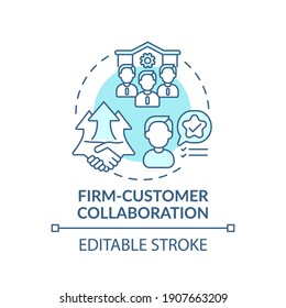 Firm-customer Collaboration Concept Icon. Co Creation Type Idea Thin Line Illustration. Managing Customer Relationship. Development Team. Vector Isolated Outline RGB Color Drawing. Editable Stroke