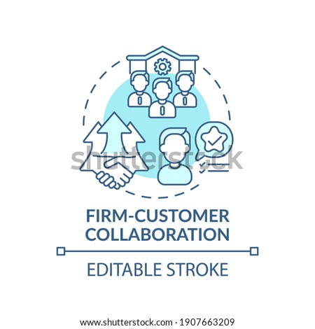 Firm-customer collaboration concept icon. Co creation type idea thin line illustration. Managing customer relationship. Development team. Vector isolated outline RGB color drawing. Editable stroke