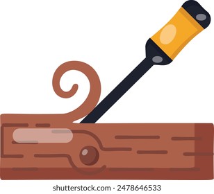 firmer chisel removing extra chip of wood concept, trimming bevel edge slab vector color icon design, timber and lumber Symbol, forest Deforestation products Sign,mill yard saw works illustration