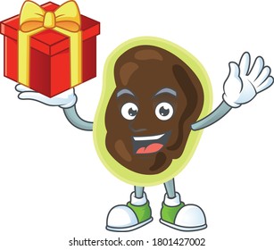 Firmicutes cartoon mascot concept design with a red box of gift. Vector illustration