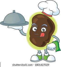 A firmicutes chef cartoon mascot design with hat and tray. Vector illustration