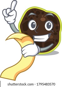 Firmicutes mascot character style with a menu on his hand