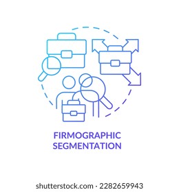 Firmographic segmentation blue gradient concept icons set. Size of firm. Market segmentation type abstract idea thin line illustration. Isolated outline drawing. Myriad Pro-Bold font used