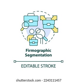 Firmographic segmentation concept icons set. Size of firm. Market segmentation type abstract idea thin line illustration. Isolated outline drawing. Editable stroke. Arial, Myriad Pro-Bold fonts used