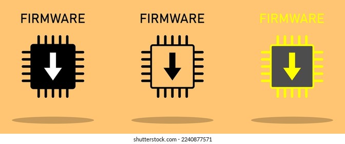 icono de firmware en tres tipos de contorno y negro y amarillo. 