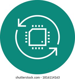 Firmware Update CPU Chip With Rotating Arrows Outline Icon