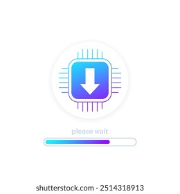 ícone de atualização de firmware com barra de progresso, download de drivers de hardware, design vetorial