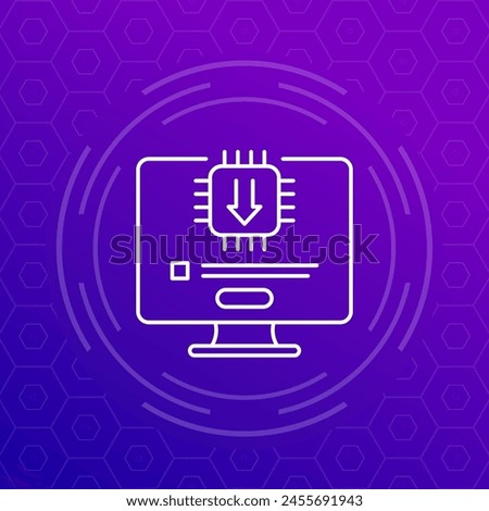 firmware update line icon with a PC, vector