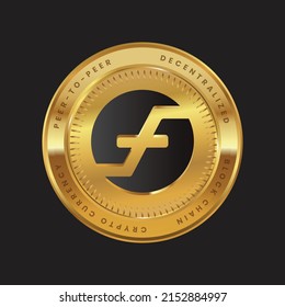 Firo cryptocurrency logo in black color concept on gold coin. FIRO Coin Block chain technology symbol. Vector illustration for banner, background, web, print, article.