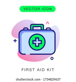 Firs aid kit equipment for camping tourism active hiking icon vector isolated medical tools 