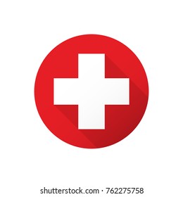 Firs aid medical white cross in red circle