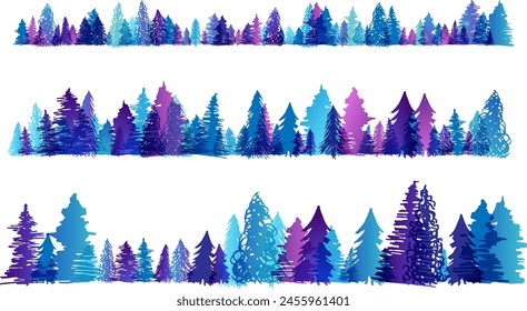 Primer bosque. Ilustración vectorial en capas. colección de fronteras Horizontales