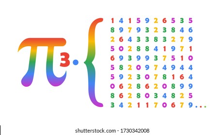 First 100 Digits of Pi colorful on white background vector illustration for pi day Sunday, 14 March.
Pi constant is the ratio of a circle's circumference to its diameter.
