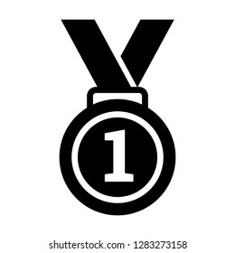 First /1st place gold medal with number 1 and ribbon flat vector icon for sports apps and websites