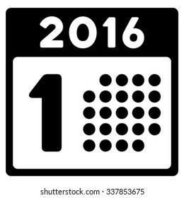 First 2016 Date vector icon. Style is flat symbol, black color, rounded angles, white background.