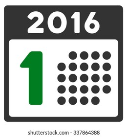 First 2016 Date vector icon. Style is bicolor flat symbol, green and gray colors, rounded angles, white background.