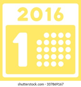 First 2016 Date vector icon. Style is flat symbol, white color, rounded angles, yellow background.