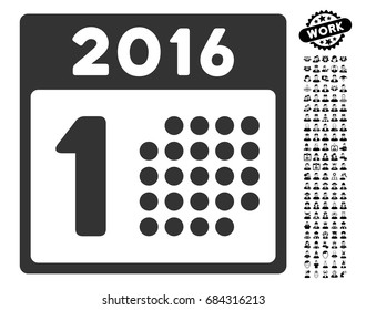 First 2016 Day icon with black bonus people symbols. First 2016 Day vector illustration style is a flat gray iconic symbol for web design, app user interfaces.