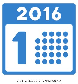 First 2016 Day vector icon. Style is flat symbol, cobalt color, rounded angles, white background.