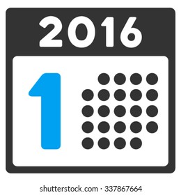First 2016 Day vector icon. Style is bicolor flat symbol, blue and gray colors, rounded angles, white background.