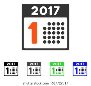 First 2017 Calendar Day flat vector pictogram. Colored first 2017 calendar day gray, black, blue, green pictogram variants. Flat icon style for application design.