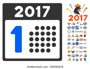 First 2017 Day pictograph with bonus 2017 new year pictograph collection. Vector illustration style is flat iconic symbols,modern colors.