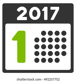 First 2017 Day vector pictogram. Style is flat graphic symbol, eco green and gray colors, white background.