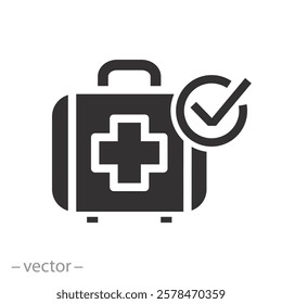 first aid in accident, medical case icon, rescue box, flat vector illustration