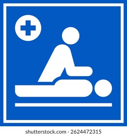 First aid after drowning icon. Drowning treatment symbol. Emergency sign. Lifeguard label
