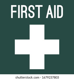 First aid assistance sign. White plus sign with green background.