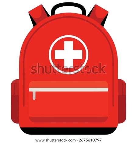 First aid backpack emergency isolated vector illustration on white background