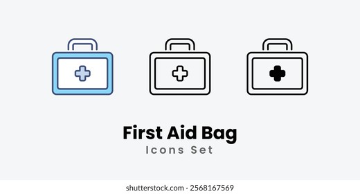First Aid Bag Icons thin line and glyph vector icon stock illustration