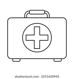 First aid bag kit line art vector illustration, emergency medical bag outline line icon, compact medical kit box clip art in linear drawing style