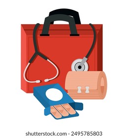 first aid bag with stethoscope isolated