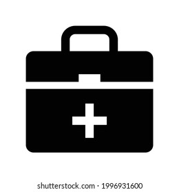 Icono del vector de la bolsa de primeros auxilios, aislado en fondo blanco