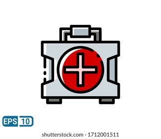 first aid box filled line style icon isolated on white background. EPS 10