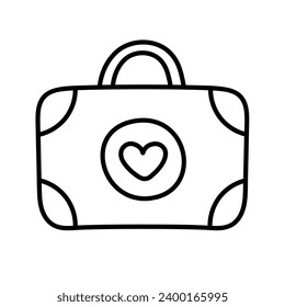 Caja de primeros auxilios con icono cardíaco. Plantilla de diseño de iconos de primeros auxilios. Concepto de amor, romance, Día de San Valentín. Ilustración vectorial en estilo doodle