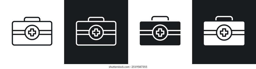 First aid box icon collection in black and white filled and stroke line style.